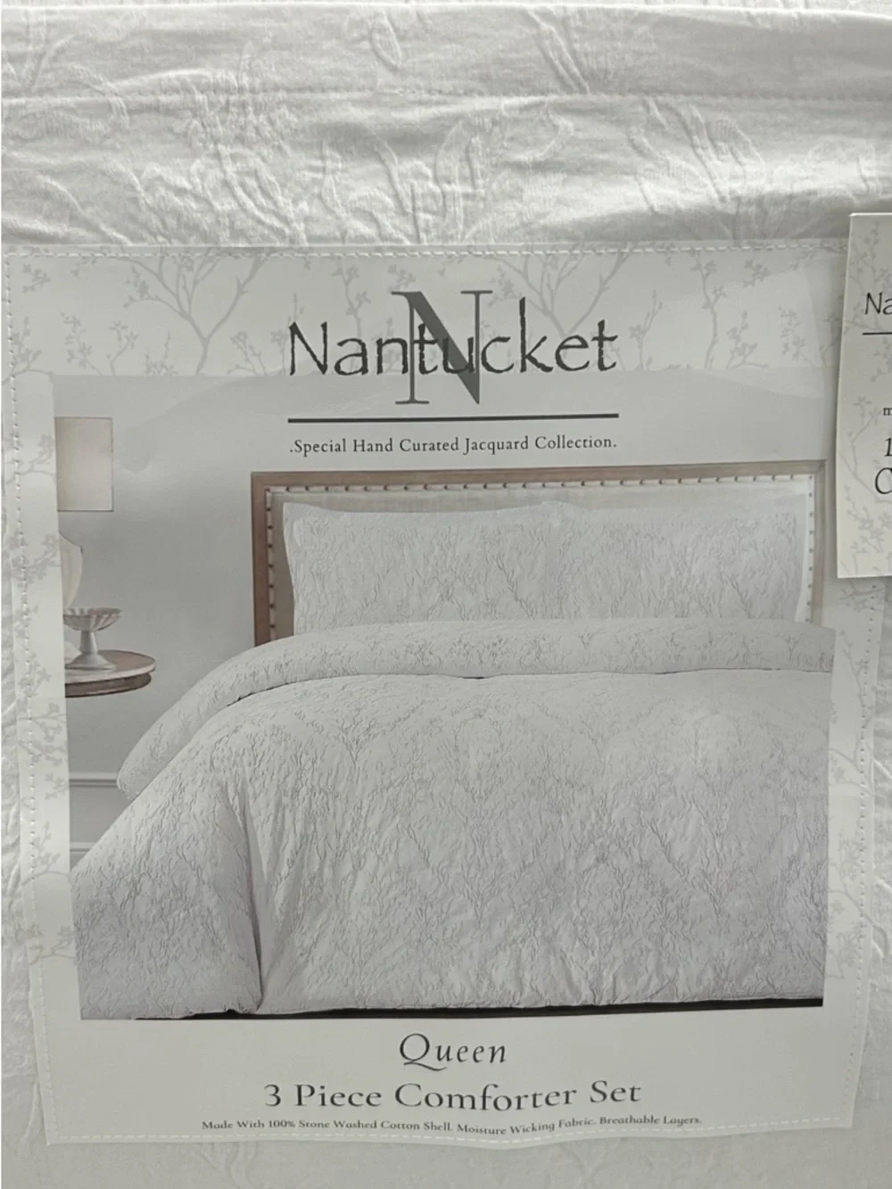 Nantucket Jacquard White Stone Washed Cotton Queen Comforter Set 90”x90”